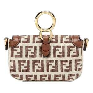 Fendi FF Canvas Nano Baguette Charm Crossbody Bag Brown